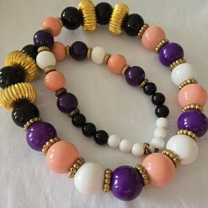 Vtg. CADORO Lucite Bead Necklace Purple, Peach, White 32"L Rare